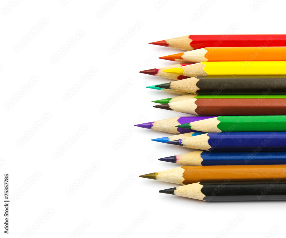 Colored pencils isolated on white background.