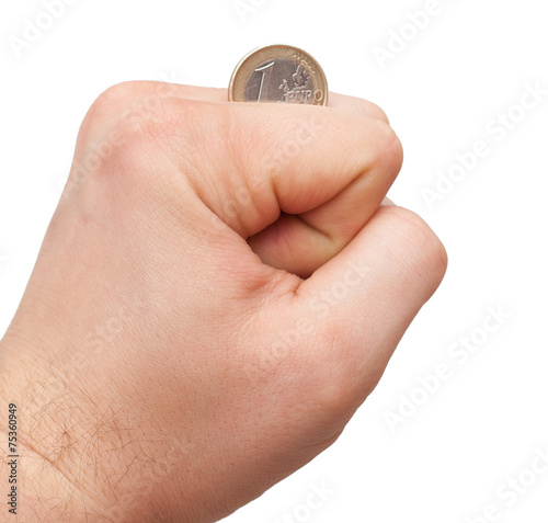 Isolated hand with coin
