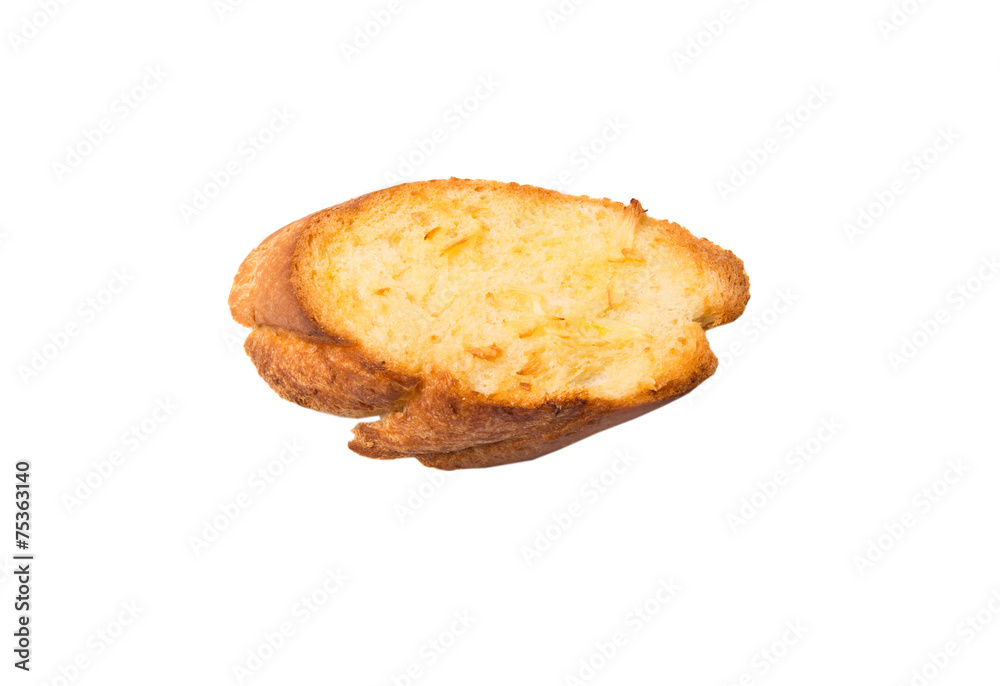 Homemade garlic bread of French baguette over white background Homemade garlic bread of French baguette over white background