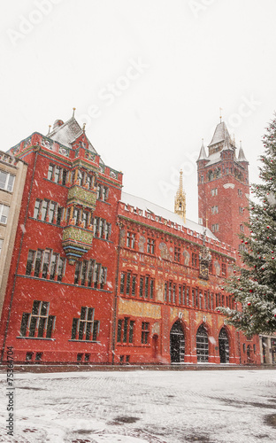 Basel, Altstadt, historisches Rathaus, Wintertag, Schweiz