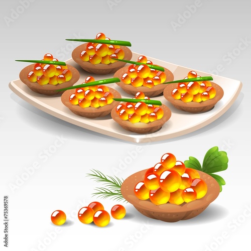 Canapes with red caviar
