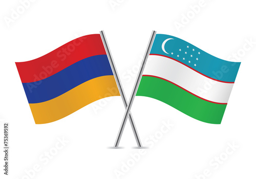 Uzbek and Armenian flags. Vector illustration.