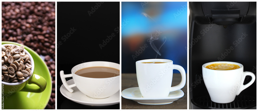Obraz premium Different cups of coffee in collage