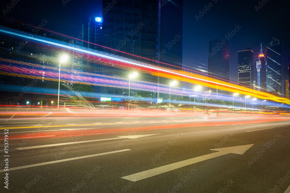 beautiful street at night with light trails beautiful street at night with light trails