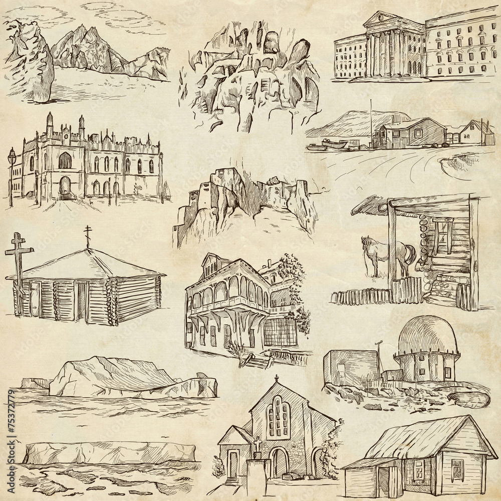 Obraz premium Architecture, Famous places - Full sized illustrations