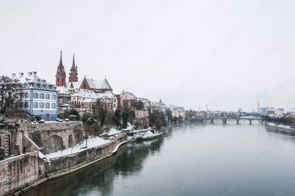 Basel, Altstadt, Rheinufer, Rheinbrücke, Winter, Schweiz