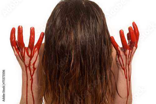 lady with blood pouring down her hands