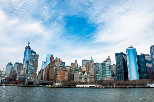 New York City panorama with Manhattan Skyline over Hudson River.