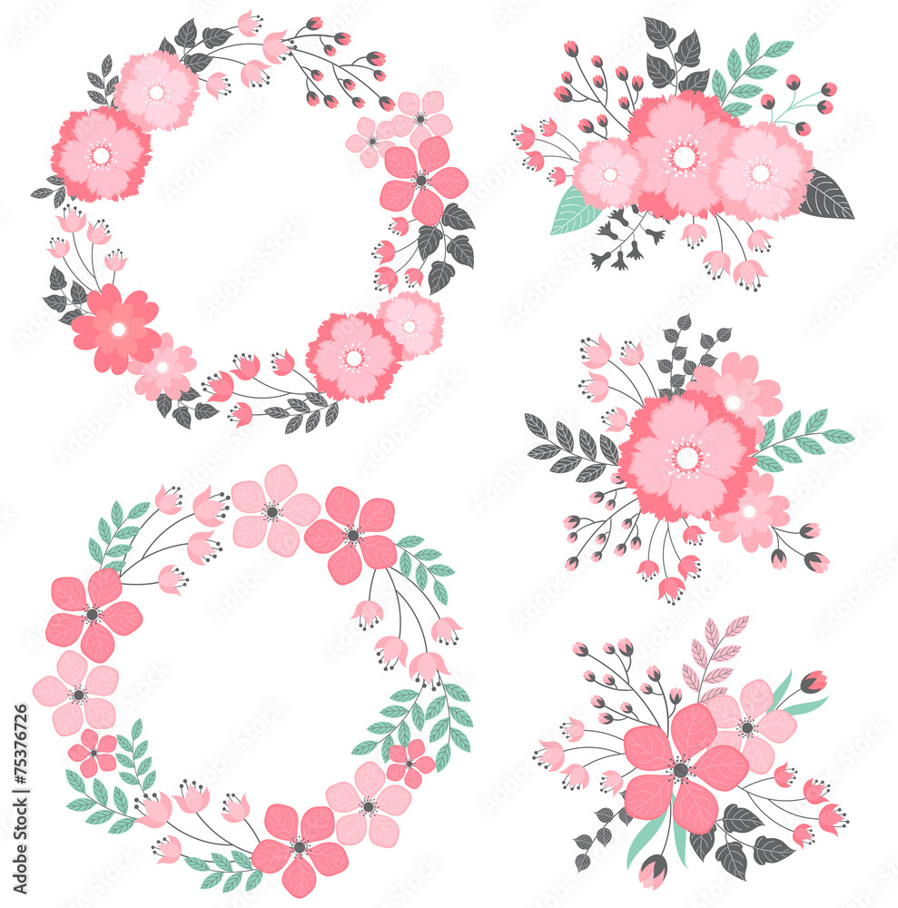 Floral wreath and bouquets