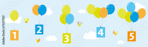 Balony z cyframi 1-5,   wektory