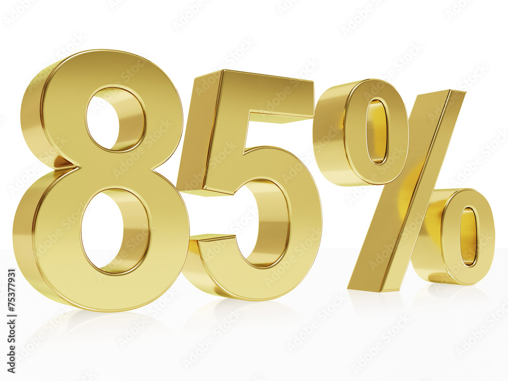 Photorealistic golden rendering of a symbol for 85 % discount Photorealistic golden rendering of a symbol for 85 % discount