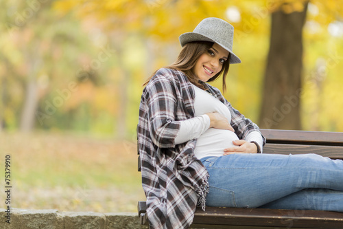 Young pregnant woman in the autumn park