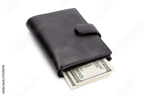 black leather wallet isolated on white