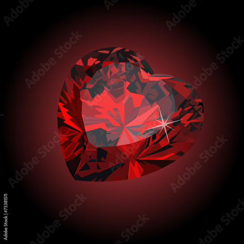 precious ruby red heart on black background