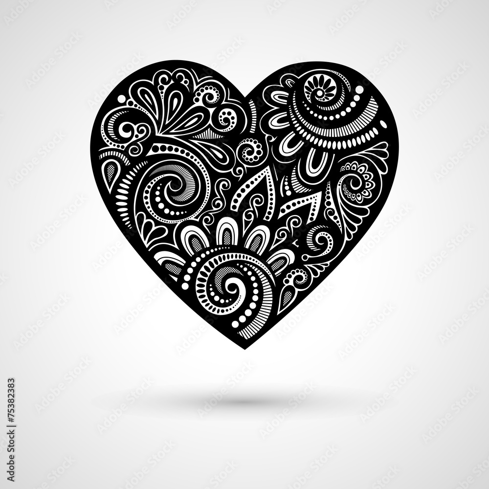 Vector Deco Floral Heart on Gray Background. Design element