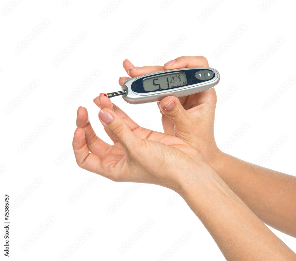 Diabetes composition glucometer in hand for measuring glucose le Diabetes composition glucometer in hand for measuring glucose le