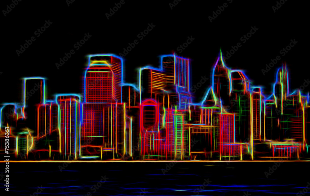 Naklejka premium Manhattan sklyline glowing neon
