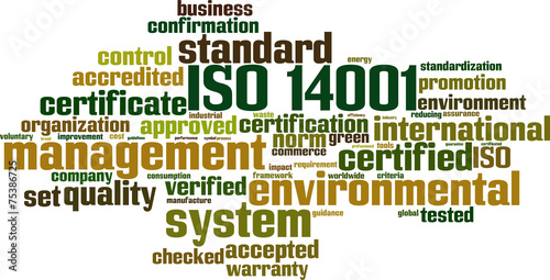 ISO 14001 word cloud concept. Vector illustration