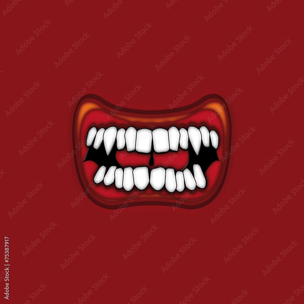 Naklejka premium Bocca ringhiante su fondo rosso