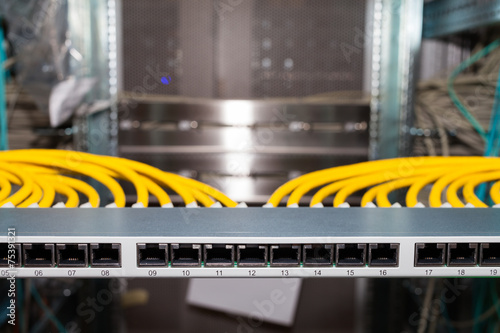 IT Datacenter Netzwerk Verteiler mit LAN Kabel photo