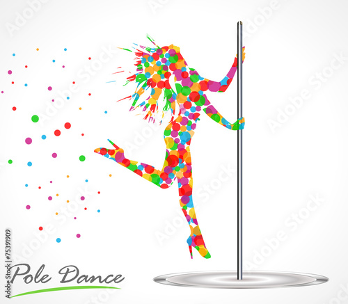Silhouette of young dancing a striptease, pole dance