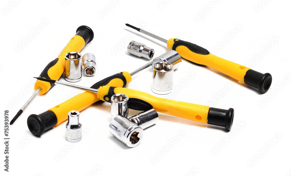 set of screwdrivers with yellow and black handle
