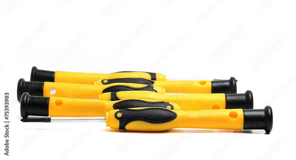 set of screwdrivers with yellow and black handle set of screwdrivers with yellow and black handle