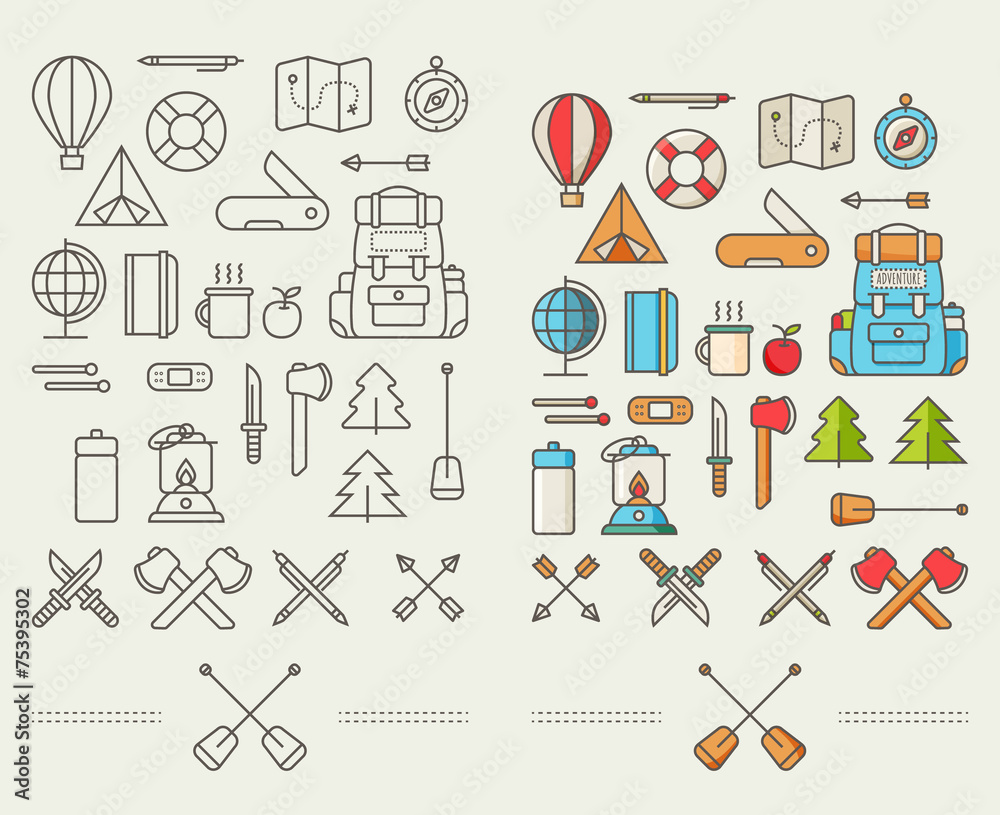 Icons for adventure in the style of flat Icons for adventure in the style of flat