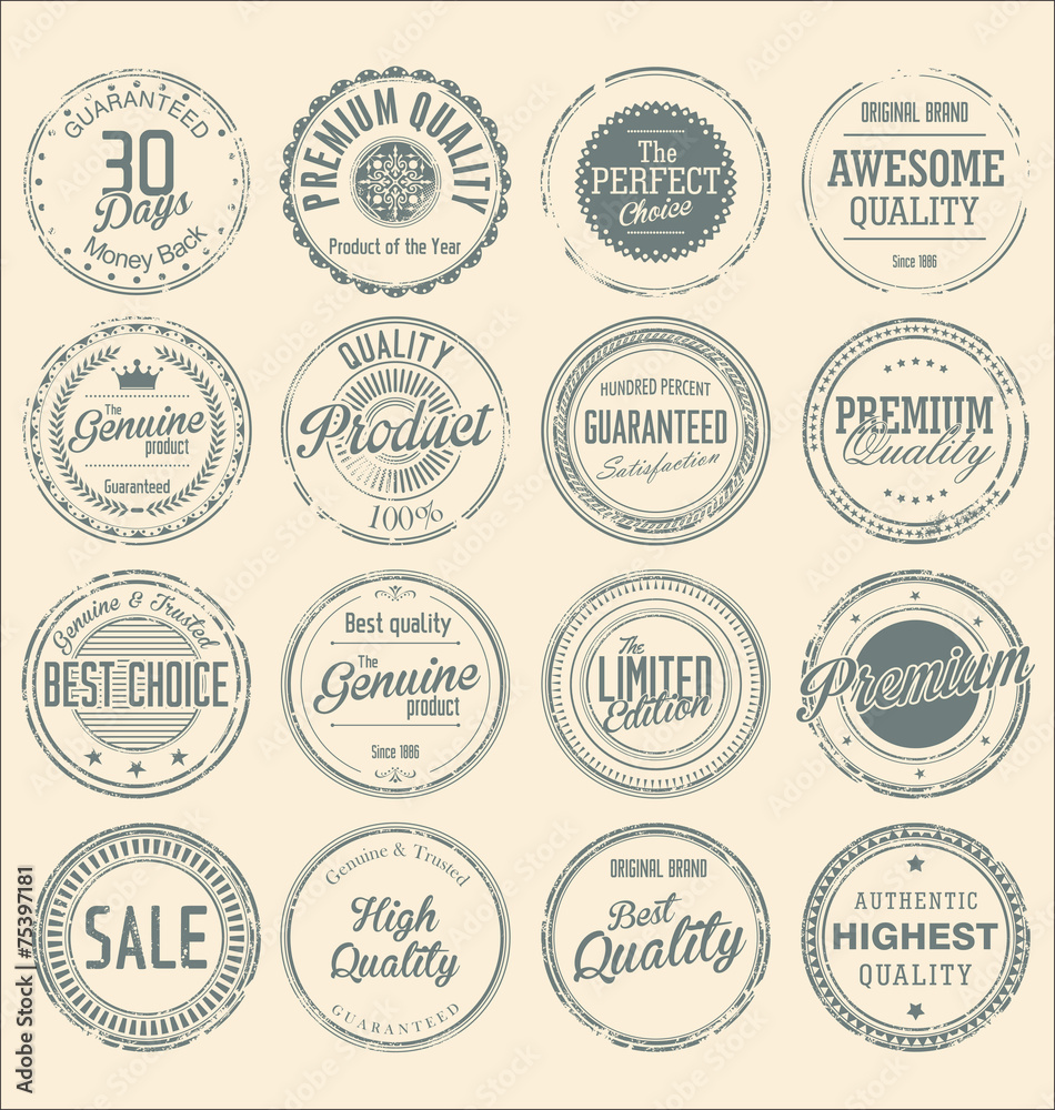 Set of vintage style grungey circular stamps