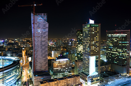 Panorama of Warsaw city center at night