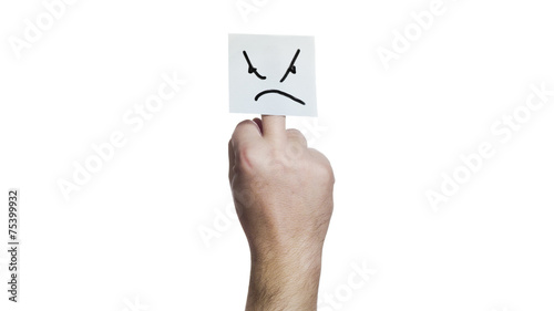 middle finger with a sticker angry face