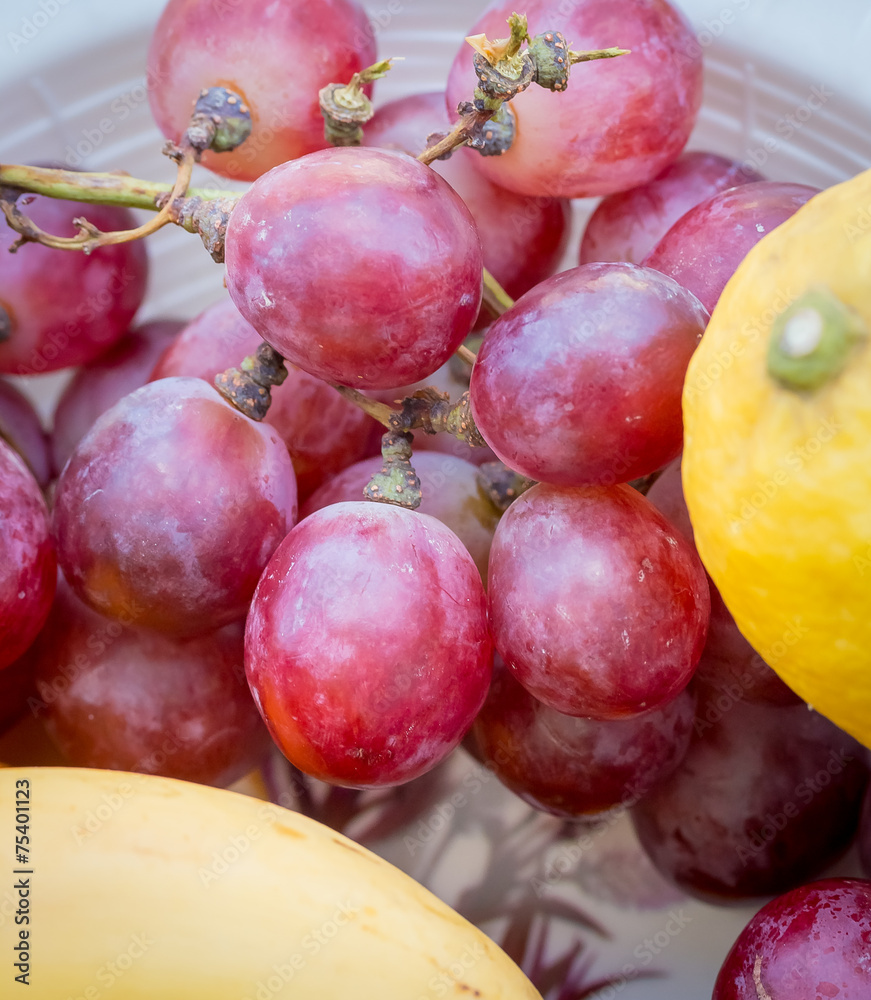 Fototapeta premium Black Grapes Indicates Organic Products And Fruit