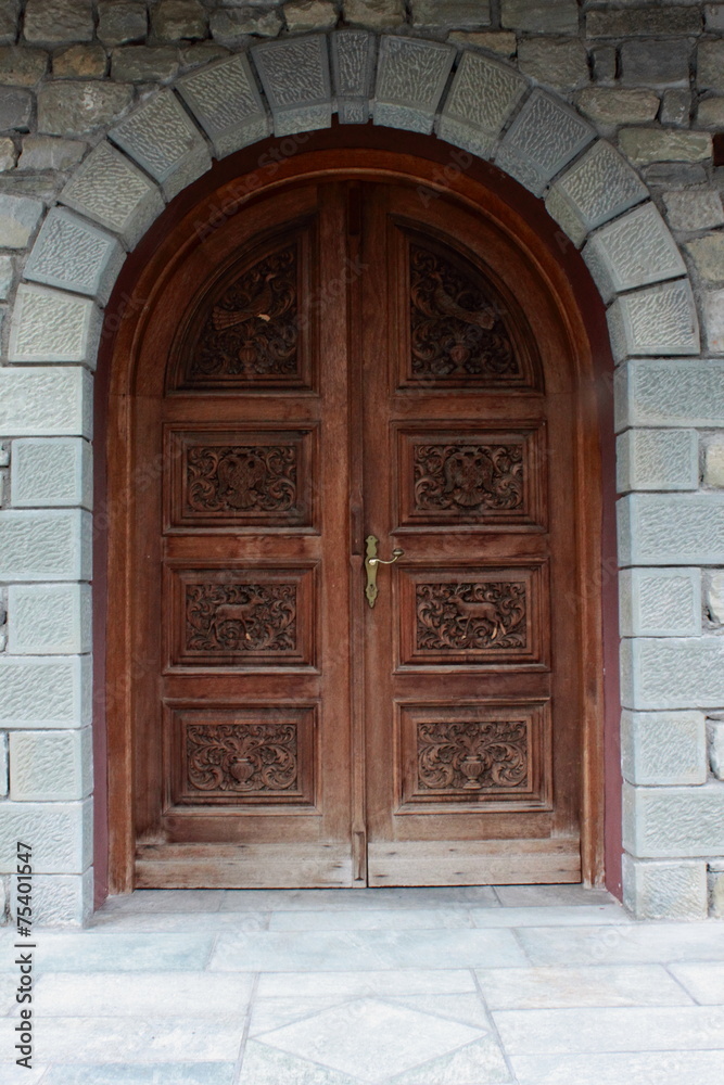 large wooden carved arched Church Doors