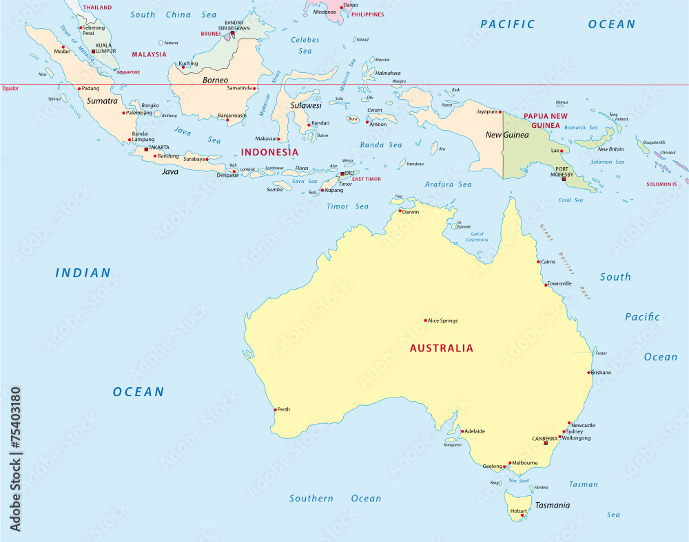 indonesia, australia, papua new guinea map