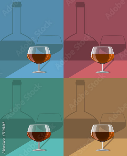 glasses of cognac set on metal stand with shadows