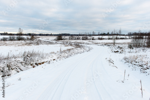 country snowy road in winter