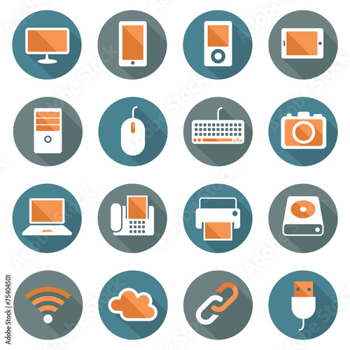 Flat icons set : Computer, Office Objects