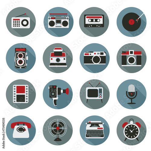 Flat icons set : Retro electronic, Analog, Entertainment Object