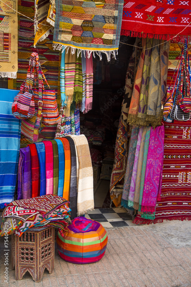 Colorful fabrics on the Agadir market in Morocco Stock-Foto | Adobe Stock