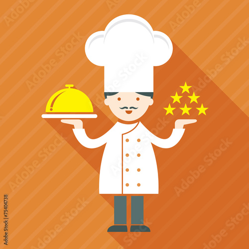 Illustration : Male Chef, Show five stars and salver