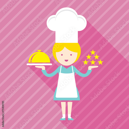 Illustration : Female Chef, Show five stars and salver