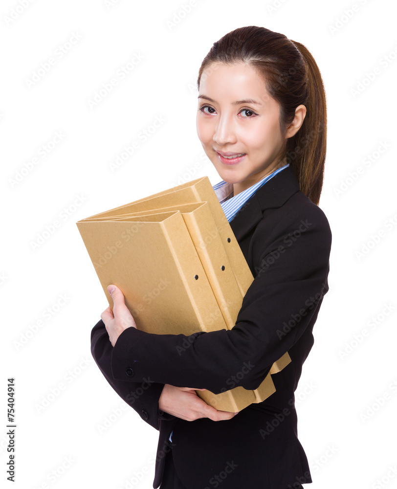 Businesswoman hold with many of document work Businesswoman hold with many of document work