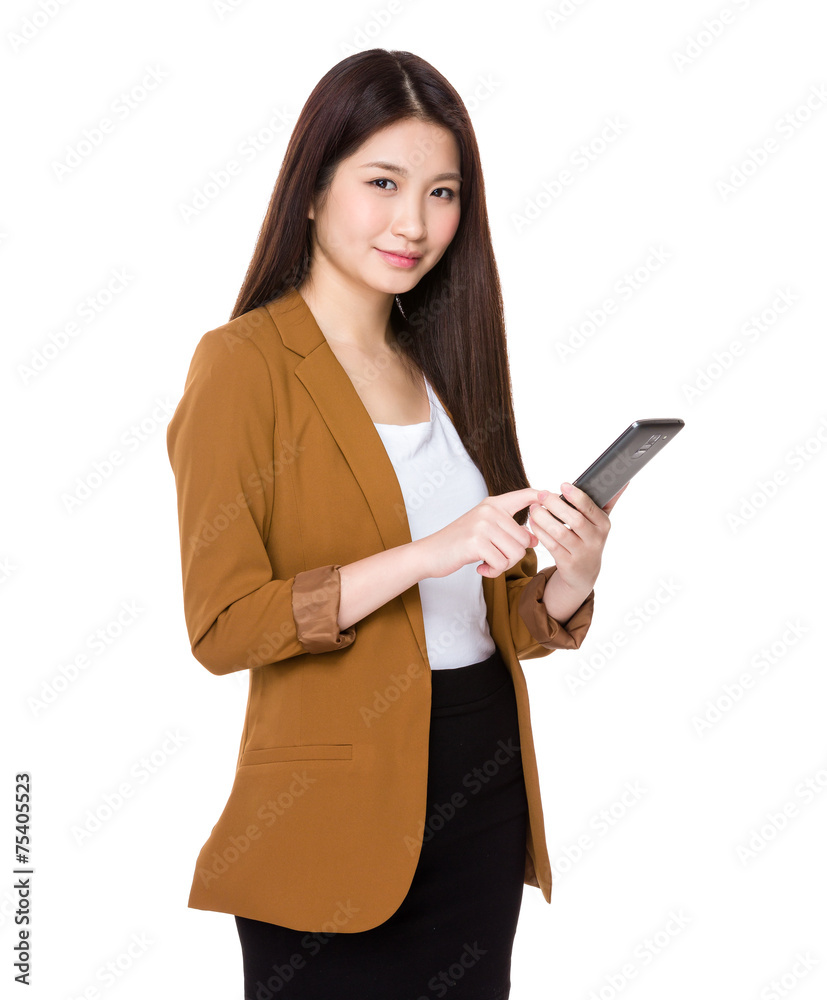 Businesswoman use mobile phone for sending message Businesswoman use mobile phone for sending message