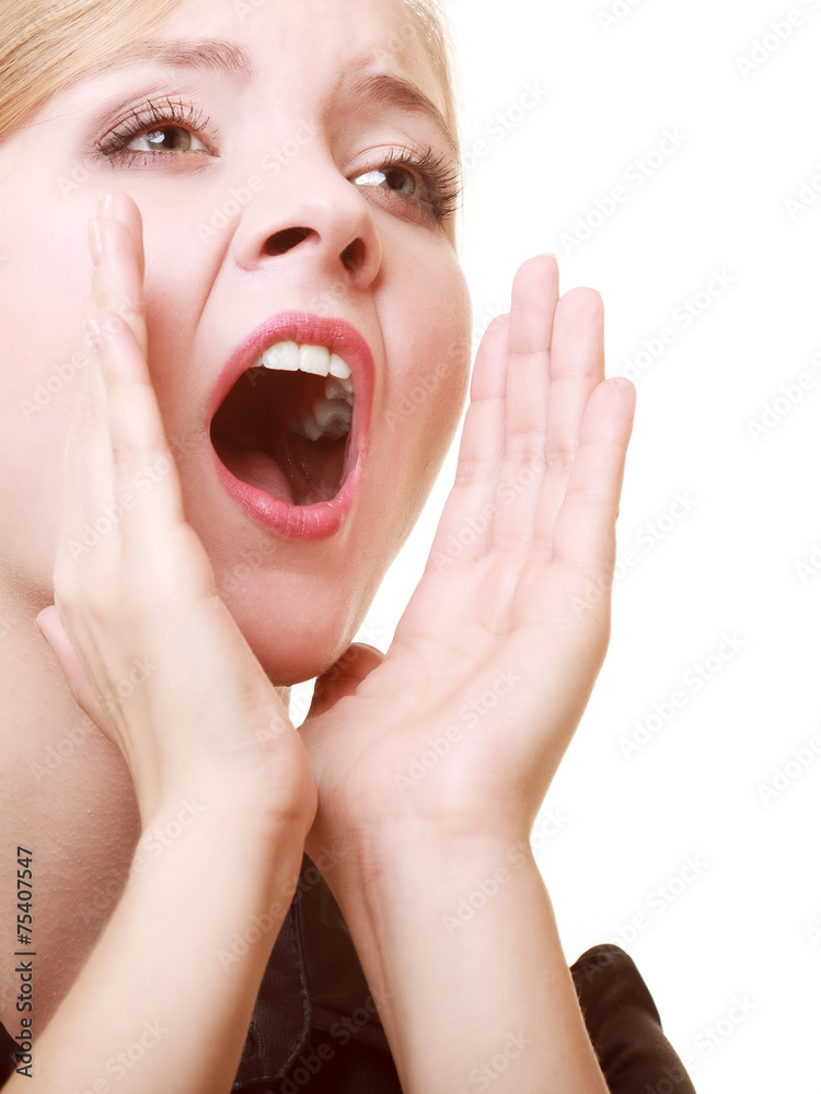 Businesswoman woman calling for help. Problem in work. Businesswoman woman calling for help. Problem in work.