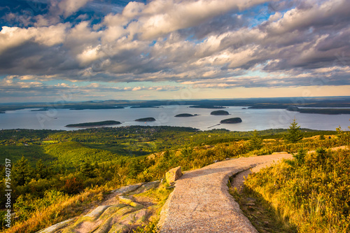 Walkway and view from Caddilac Mountain in Acadia National Park, photo