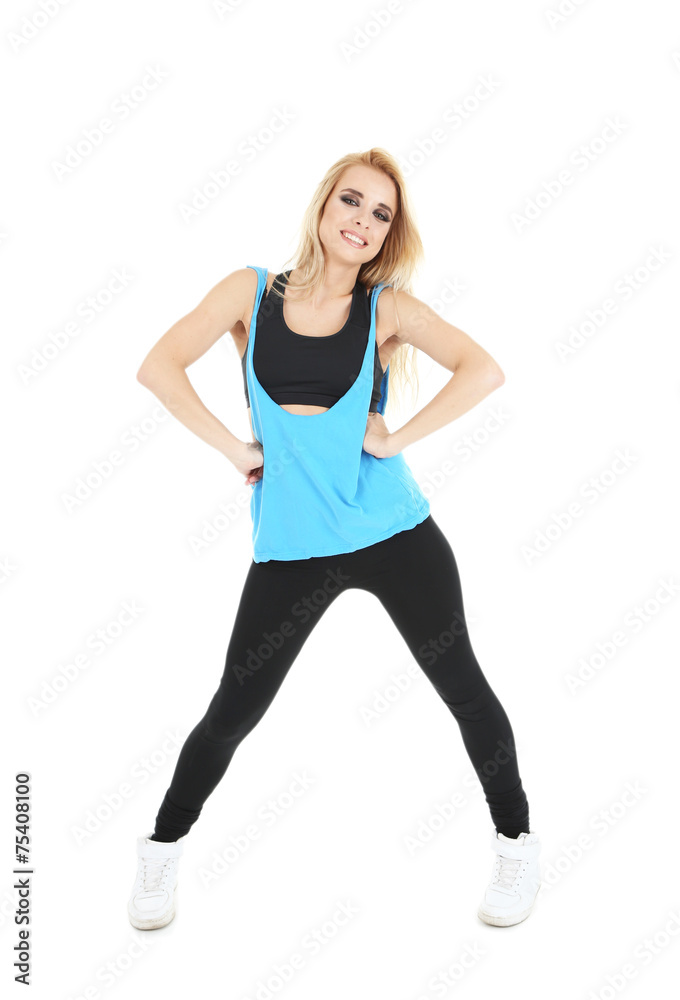 Hip hop dancer dancing isolated on white Hip hop dancer dancing isolated on white