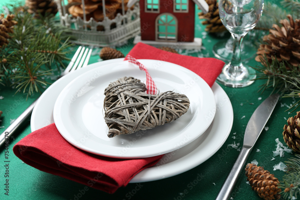Stylish red, green and white Christmas table setting