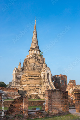An ancient pagoda in a field  Ayutthaya  Thailand