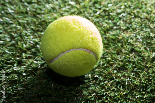 Tennis ball on grass court. © peerayot
