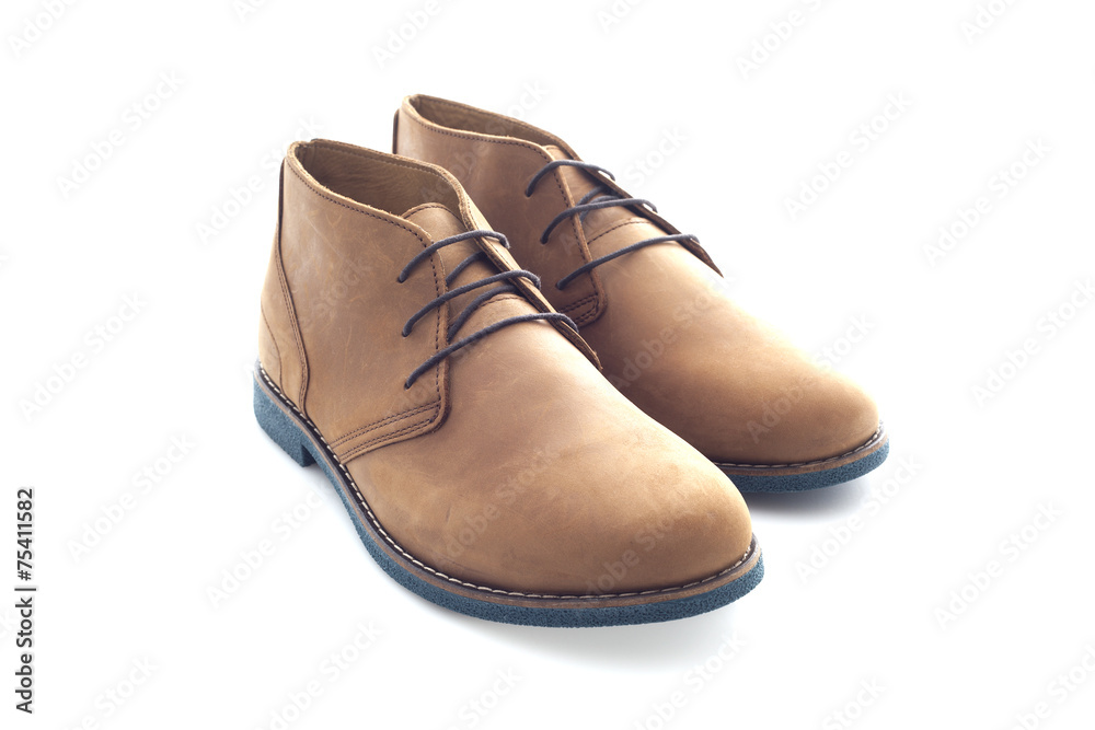 Pair of Mens Suede Shoes on a White Background